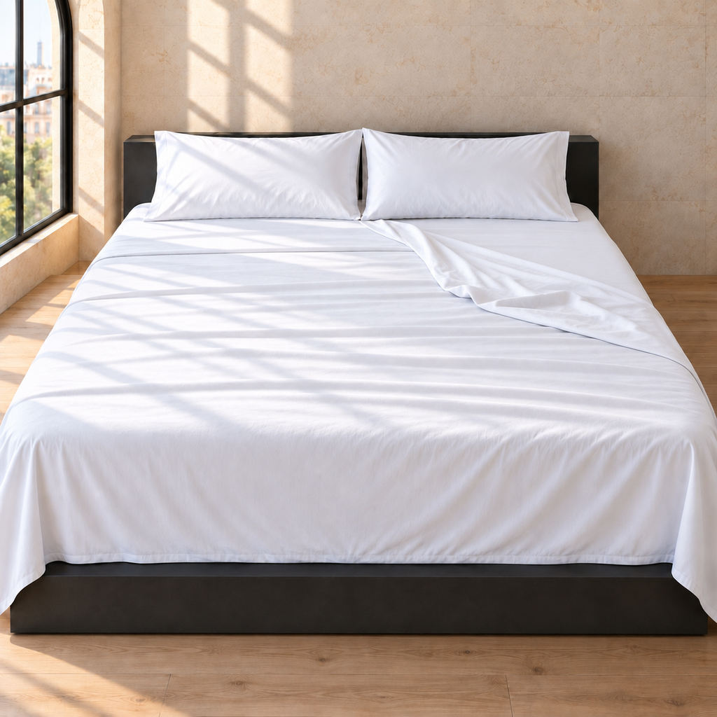 Sábana Encimera Super King · 100% Algodón Egipcio 600 Hilos · Blanco